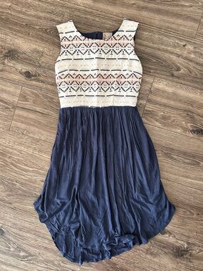 dolan Navy Skirt with Knitted Ivory Patterned Bodice Dress